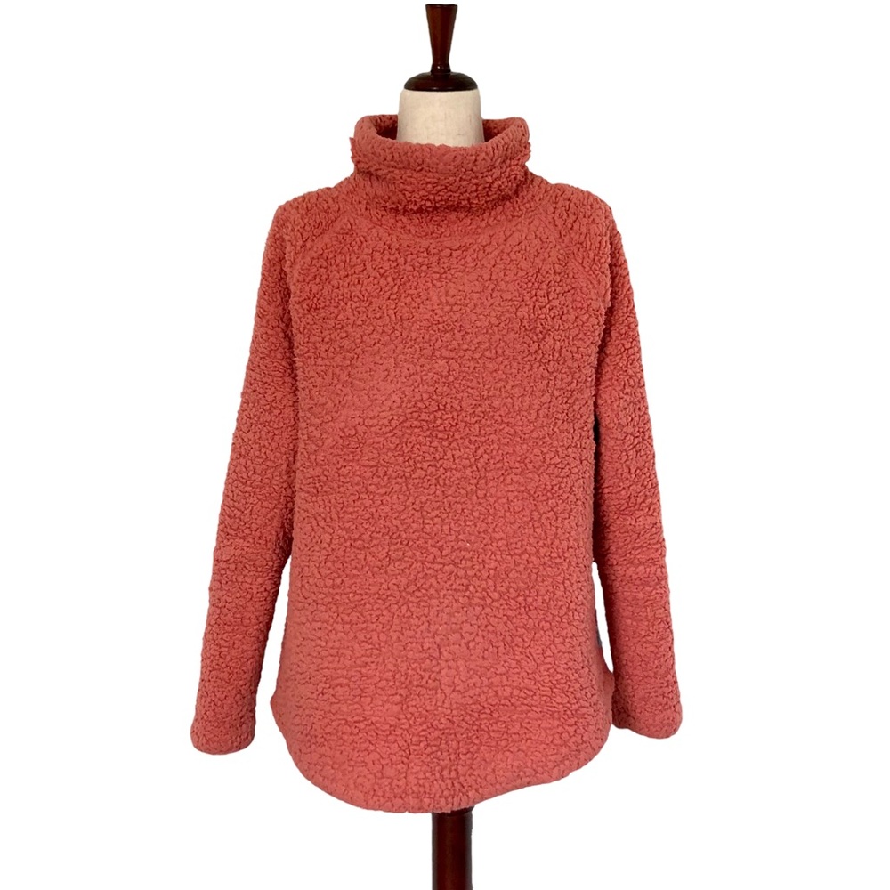 Eddie Bauer Women’s Funnel Neck Sherpa Pullover, Salmon Size Medium